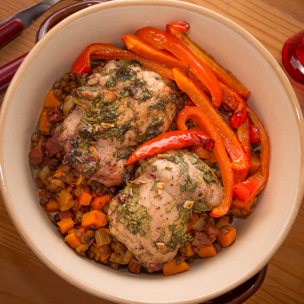 HelloFresh Chermoula Chicken with Chorizo Lentils and Roasted Peppers